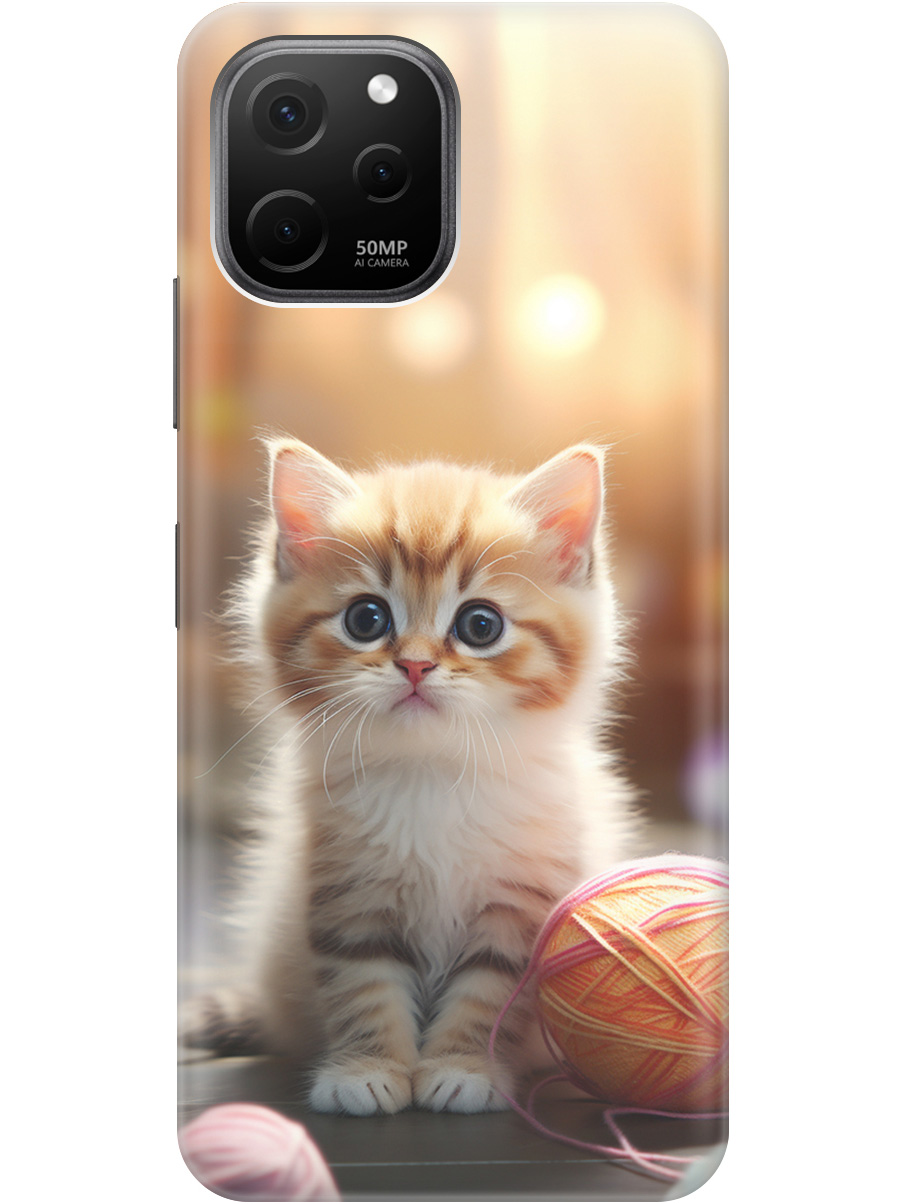 

Силиконовый чехол на Huawei nova Y61 с принтом "Котенок и нити" прозрачный, Белый;желтый;розовый, 20010322
