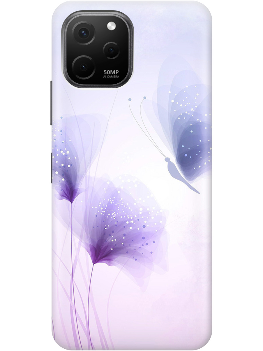 

Силиконовый чехол на Huawei nova Y61 с принтом "Бабочка и фиолетовые цветы" прозрачный, Фиолетовый, 20010322