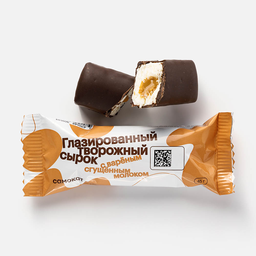 

Творожный сырок Самокат, 15%, варёное сгущённое молоко, глазированный, 45 г