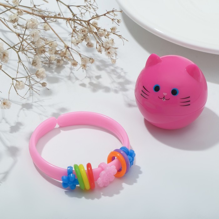 фото Набор детский "выбражулька" 2 предмета: браслет-каркас, бальзам для губ, котик, цвет микс
