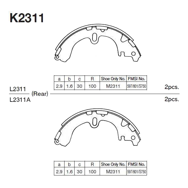 

Колодки барабанныеToyota Corolla 1.3-2 K2311-01 =4380.00=501SBS=391 100-SX=362377B=FSB321