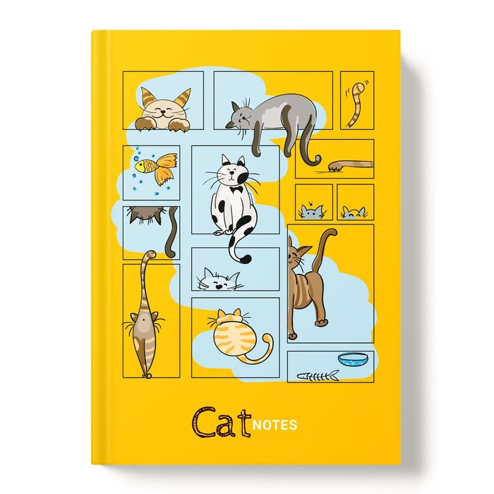 Записная книжка А5, 64 листа в клетку Жизнь кота, интегральная обложка, глянцевая ламинаци