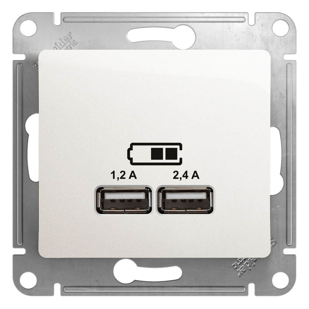 

Розетка USB Glossa тип A+C 5В/2.4А 2х5В/1.2А механизм перламутр., Белый, Glossa16_240_Скрытый