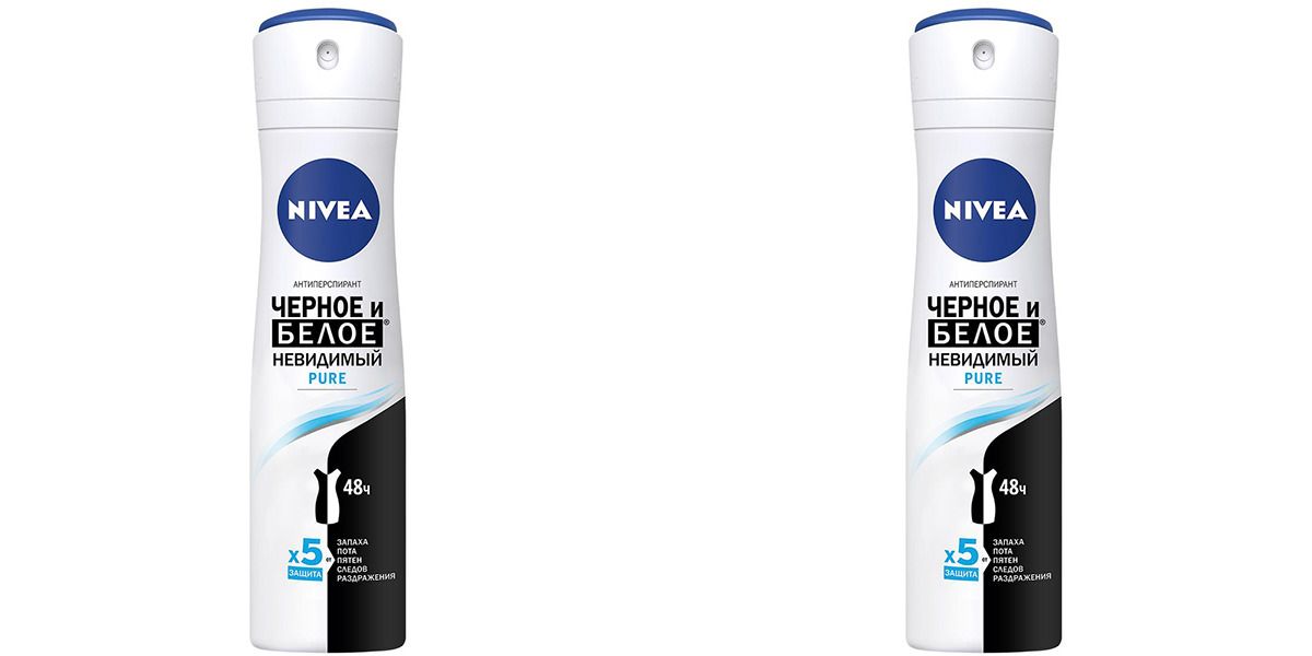 Дезодорант NIVEA pure невидимый для чёрного и белого женский 150мл спрей 2шт дезодорант спрей nivea extra невидимый для чёрного и белого 150 мл