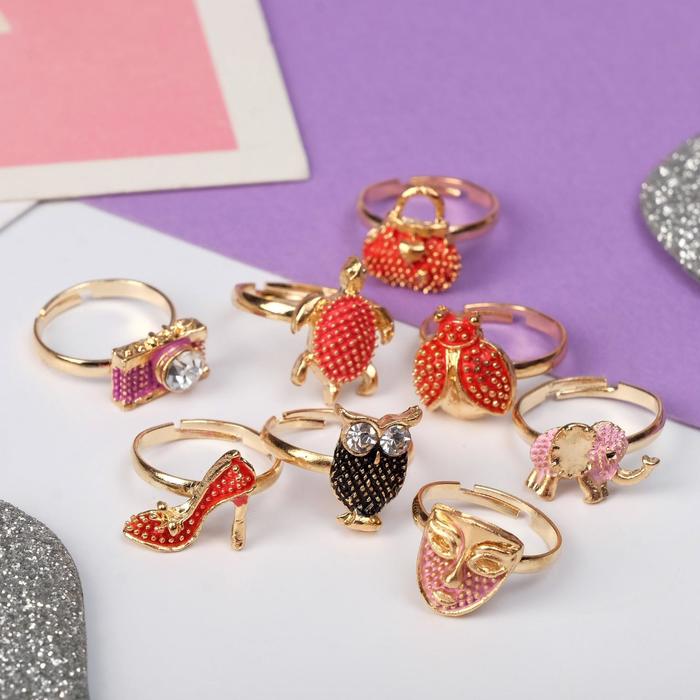 

Кольцо детское "Ассорти" рельеф, форма МИКС, цветное, безразмерное