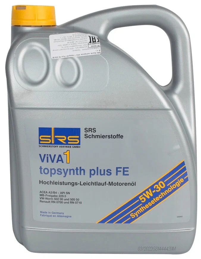 

Моторное масло SRS синтетическое VIVA 1 TOPSYNTH Plus FE 5W30 5л