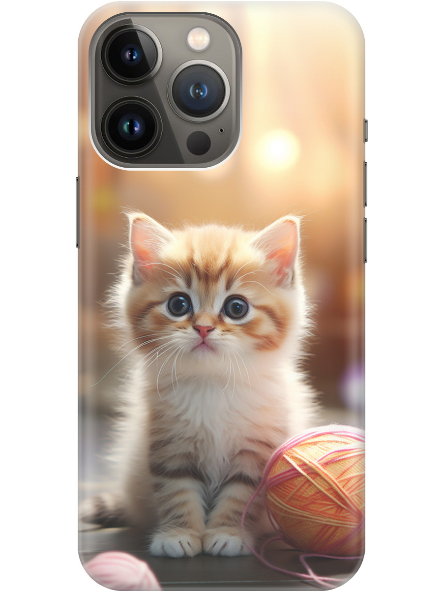 

Силиконовый чехол на Apple iPhone 14 Pro с принтом "Котенок и нити" прозрачный, Белый;желтый;розовый, 20010268