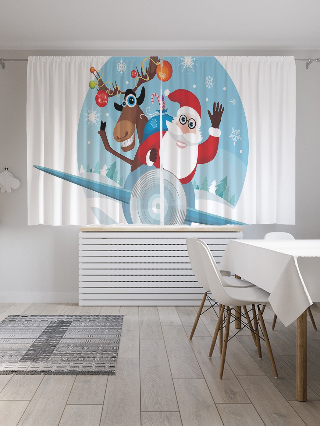 

Классические шторы JoyArty "Санта и олень на самолете", Oxford DeLux, 2 полотна 145x180 см, Санта и олень на самолете