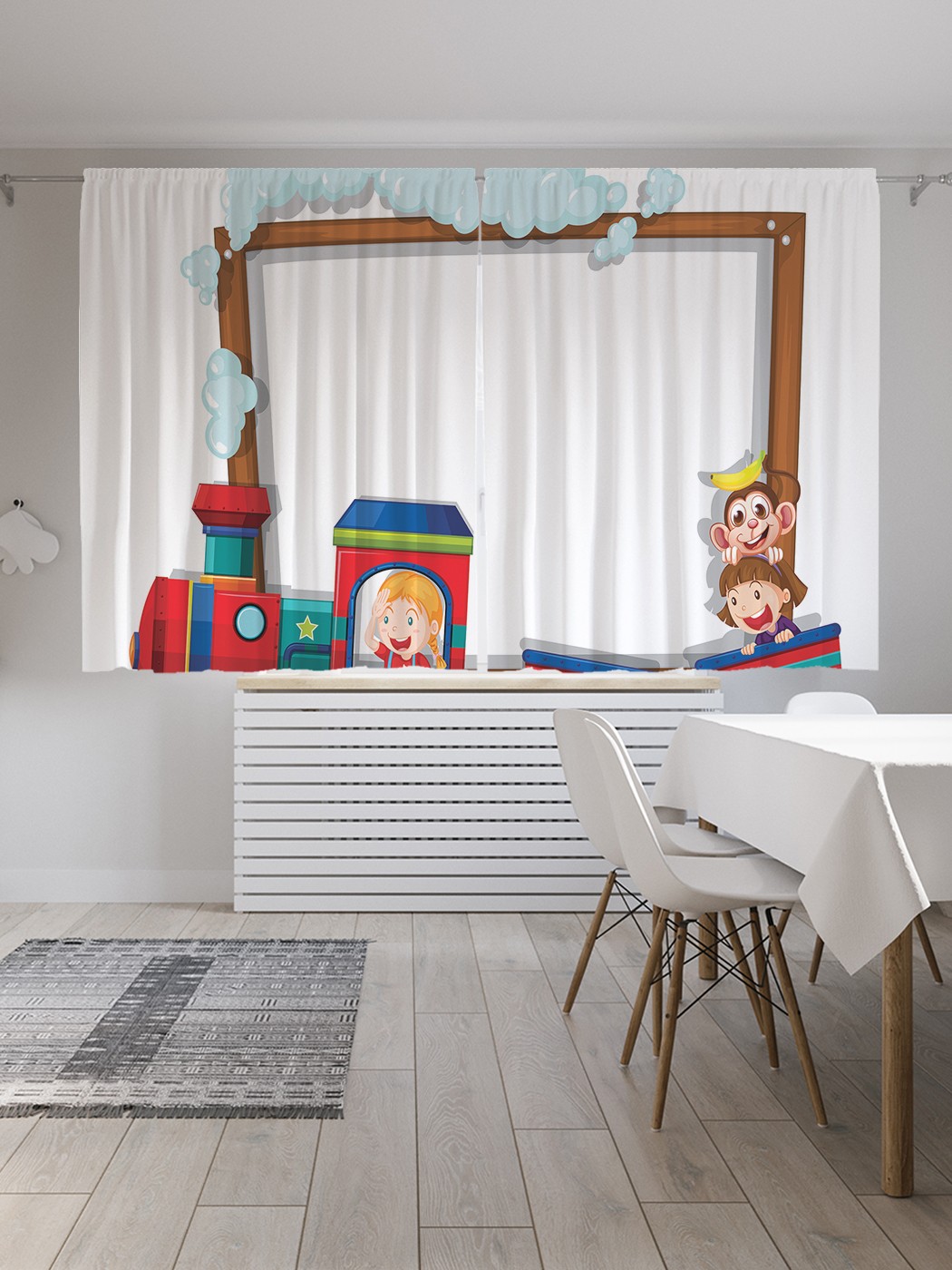 

Классические шторы JoyArty "Игрушки на паровозике", Oxford DeLux, 2 полотна 145x180 см, Игрушки на паровозике