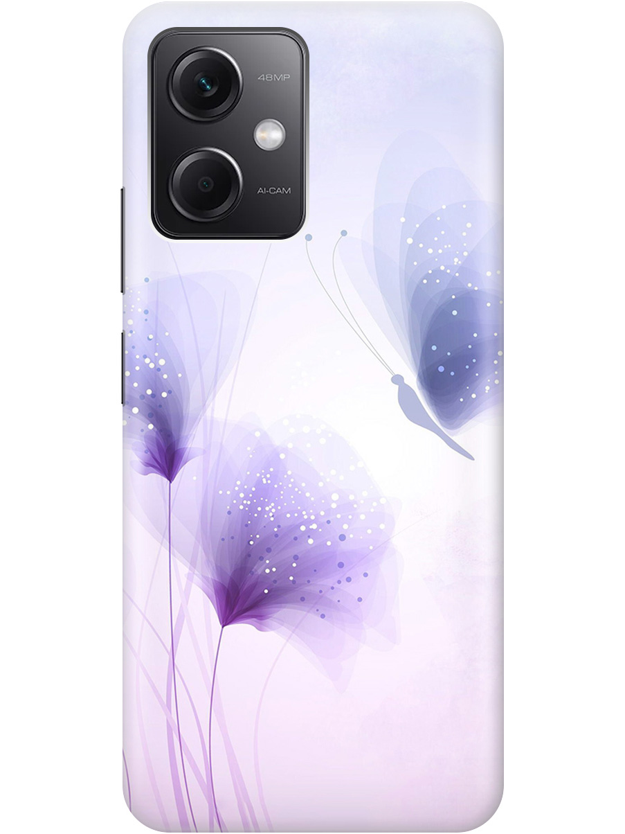 

Чехол на Xiaomi Redmi Note 12 "Бабочка и фиолетовые цветы" прозрачный, Фиолетовый, 20010250