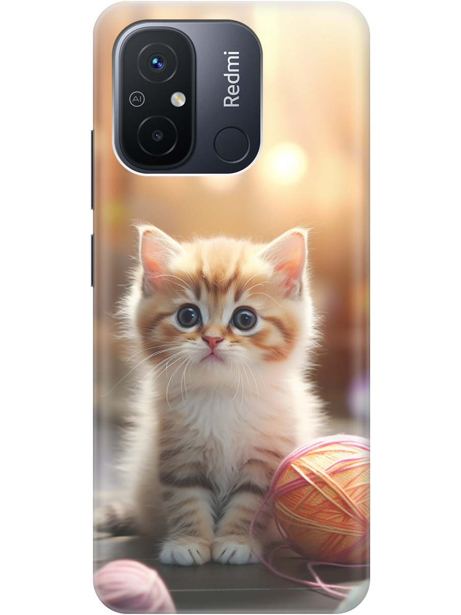 

Силиконовый чехол на Xiaomi Redmi 12C с принтом "Котенок и нити" прозрачный, Белый;желтый;розовый, 20010247