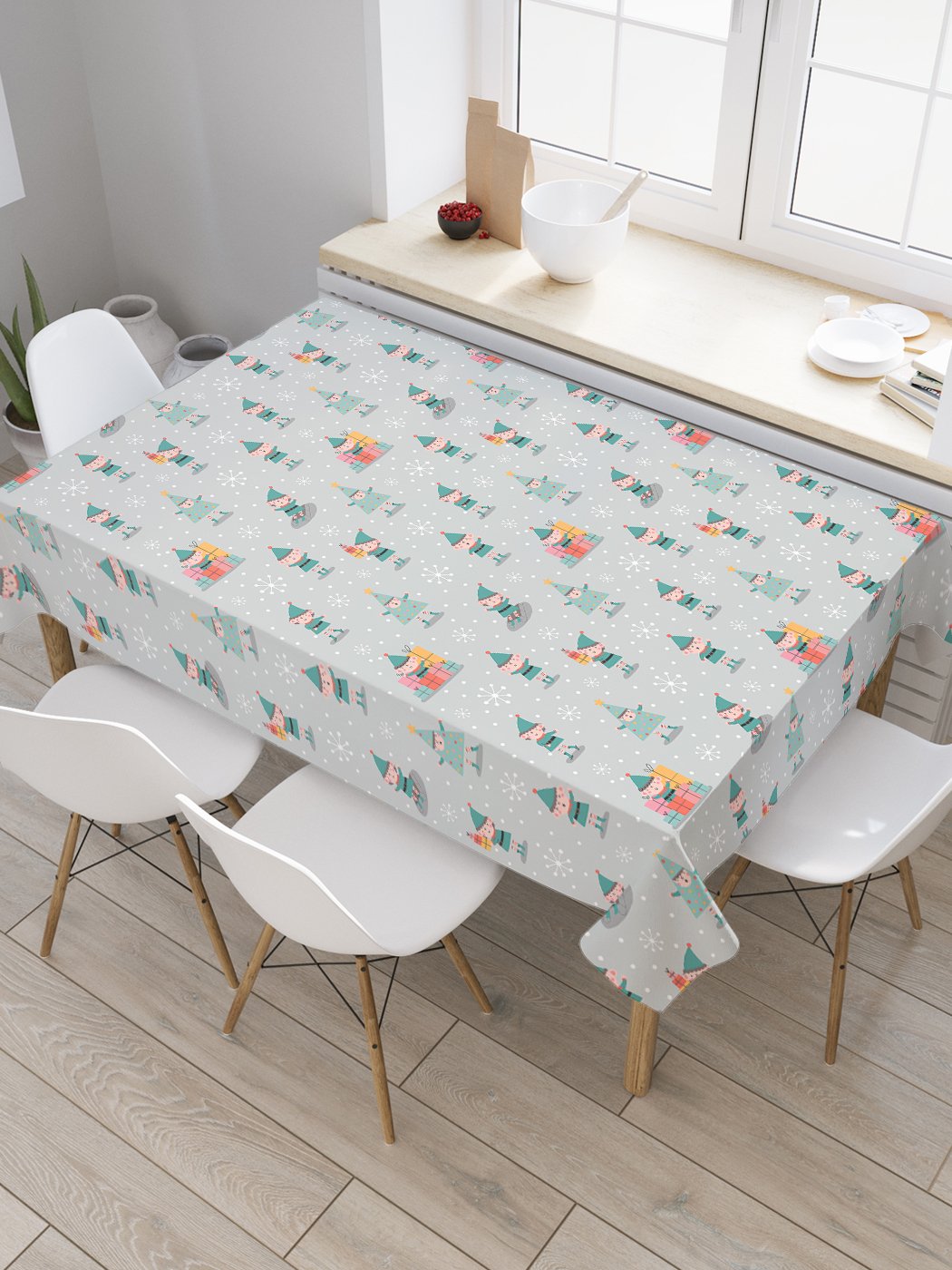 

Скатерть прямоугольная JoyArty "Рождественские эльфы" из сатена, 120x145 см, Серый, Рождественские эльфы