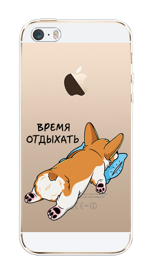 

Чехол на Apple iPhone 5 "Корги отдыхает", Черный;коричневый;голубой, 10350-1