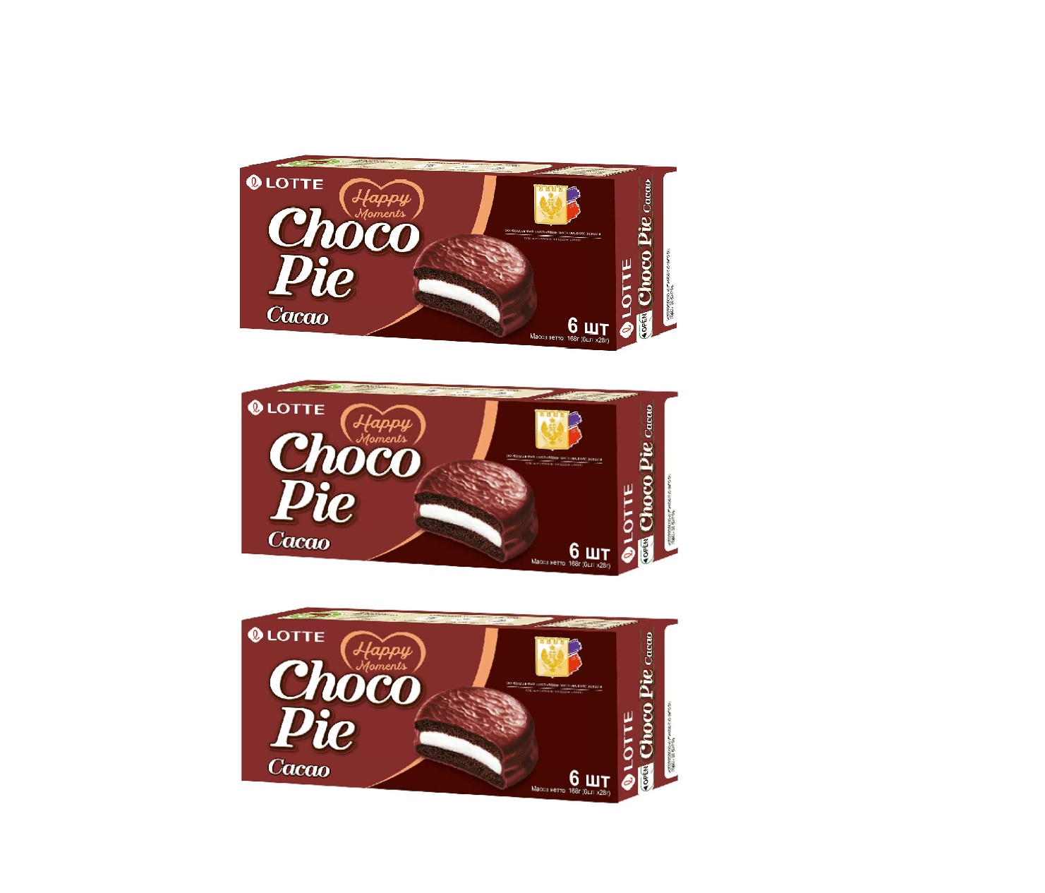 Печенье Choco Pie Lotte Какао, 168 г х 3 шт