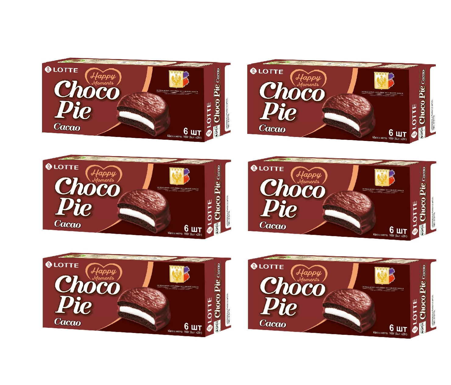 Печенье Choco Pie Lotte Какао, 168 г х 6 шт