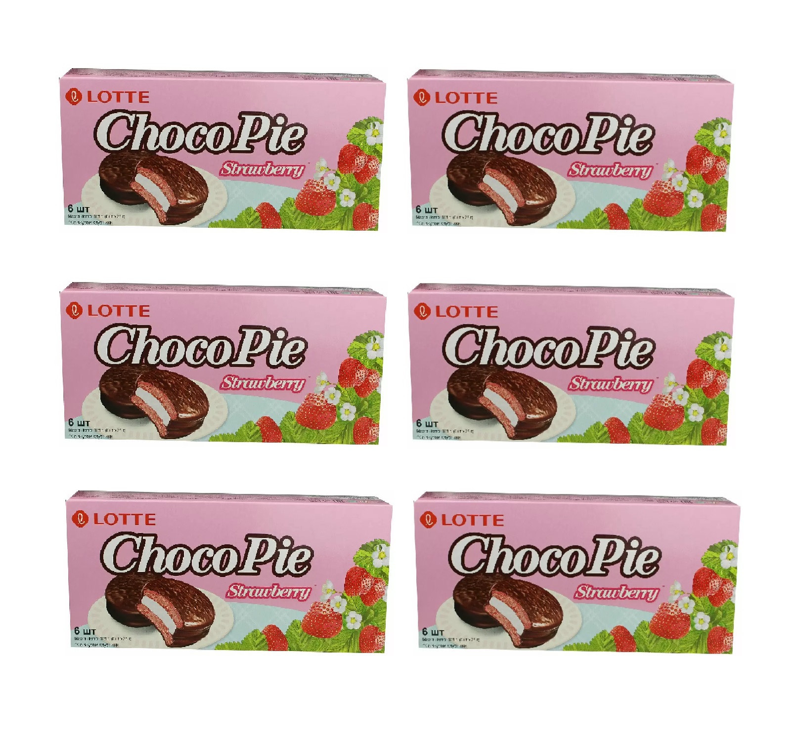 Печенье Choco Pie Lotte Клубника, 168 г х 6 шт