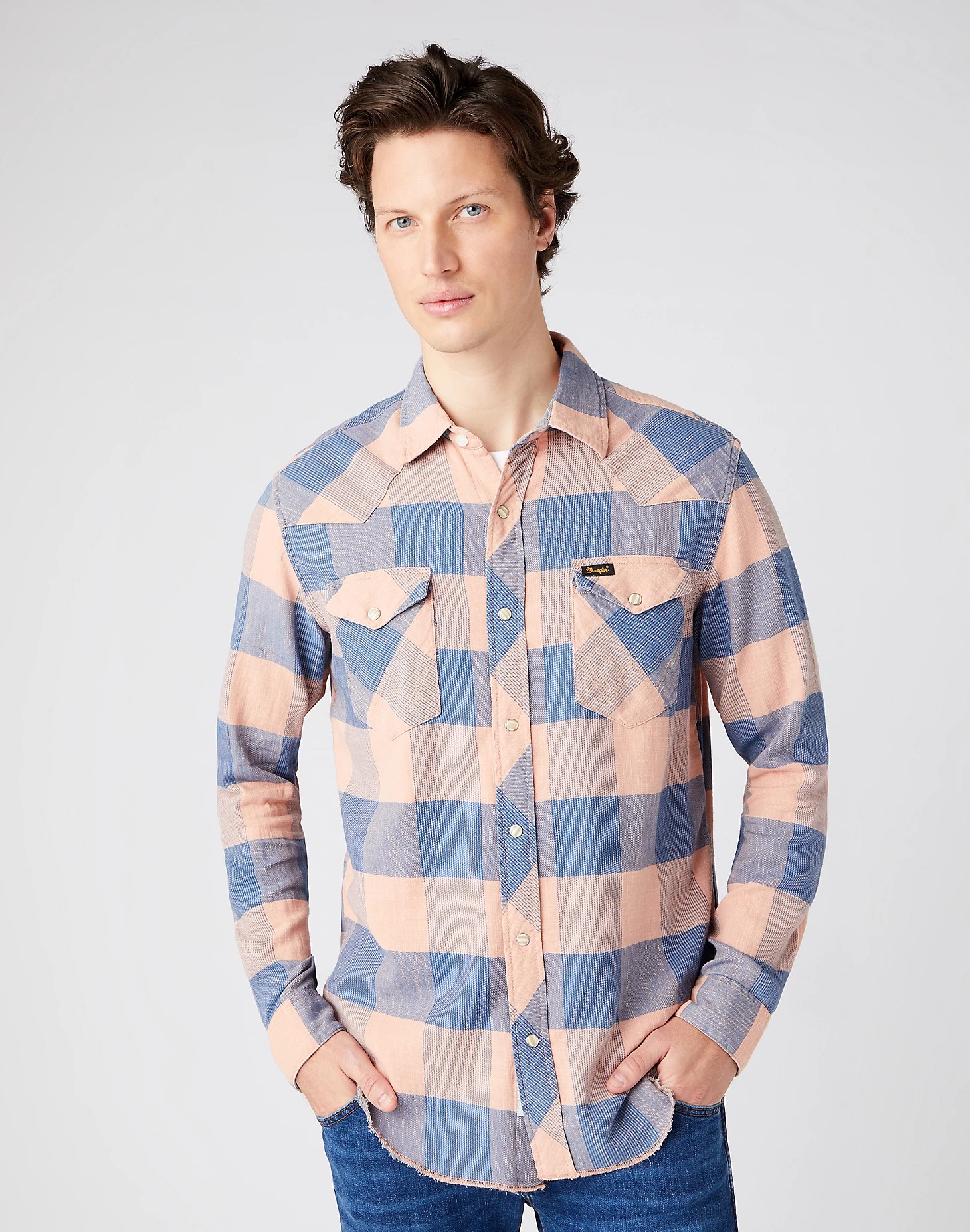 фото Рубашка мужская wrangler ls western shirt голубая l