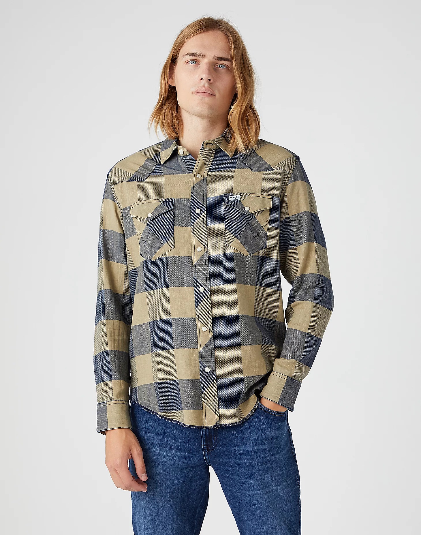 фото Рубашка мужская wrangler ls western shirt зеленая xl