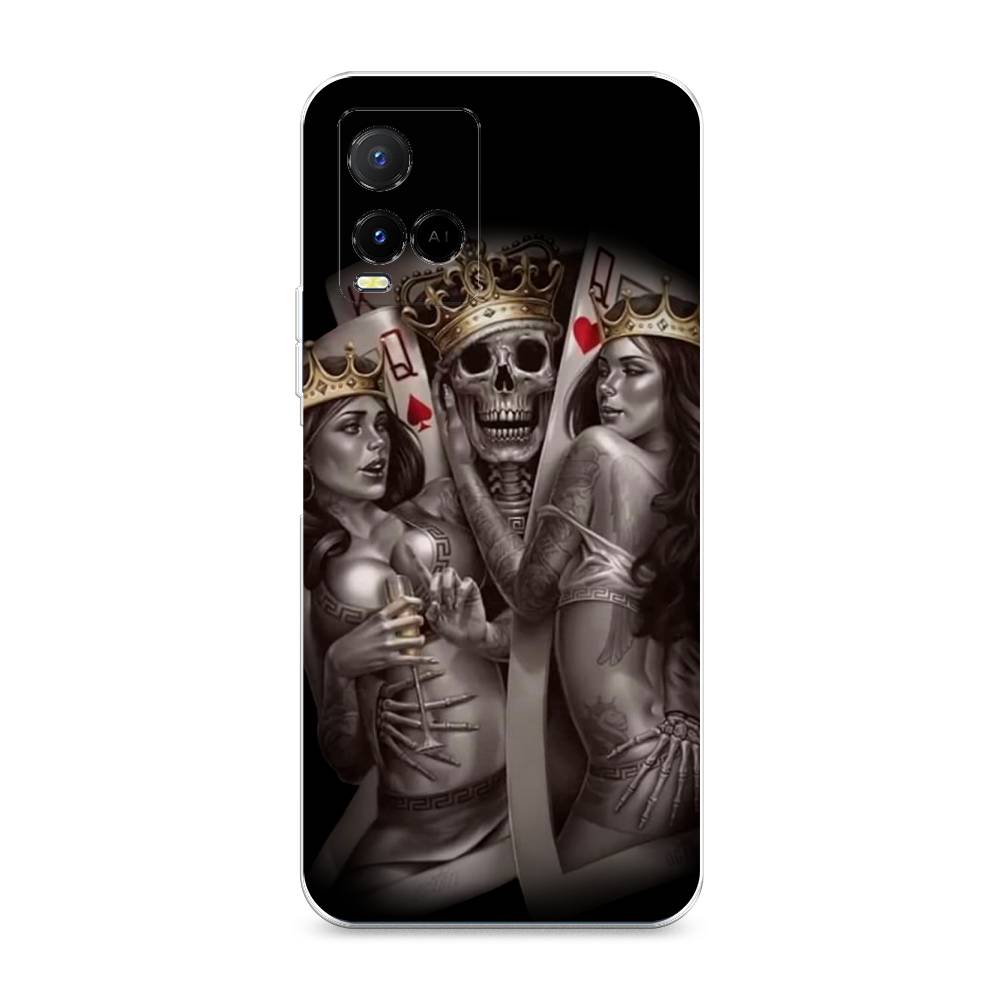 

Чехол на Vivo Y21e "Карты король и королевы", Серый;желтый, 266350-6