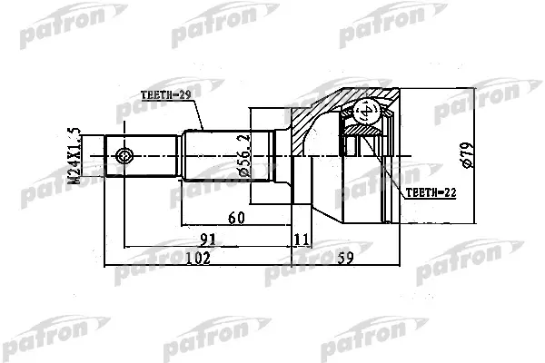 

ШРУС наружный 29X56.1X22 NISSAN JUKE F15 10- PATRON PCV1743