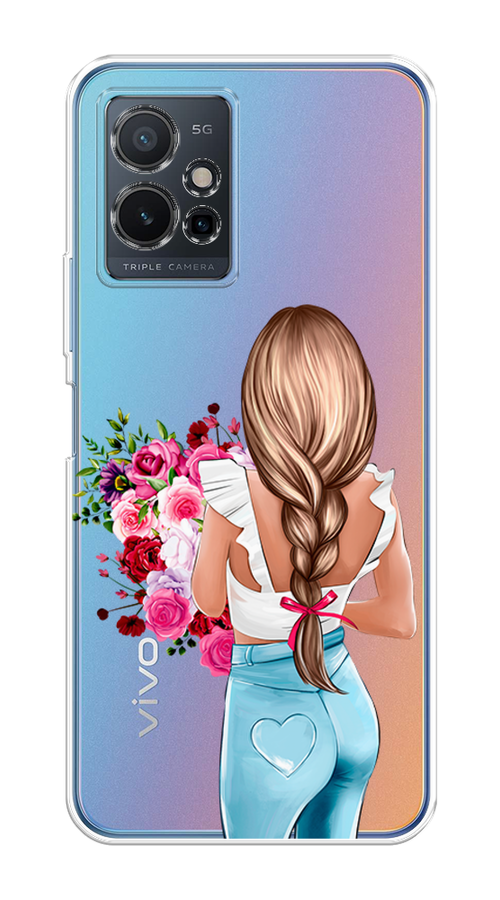 

Чехол на Vivo Y75 5G "Девушка с цветами", Коричневый;розовый;голубой, 266250-6