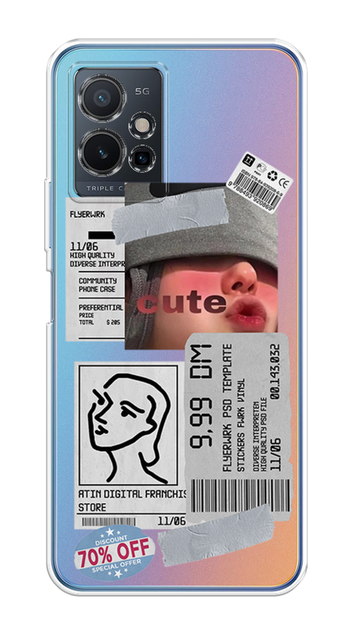 

Чехол на Vivo Y75 5G "Cute girl collage", Розовый;серый;голубой, 266250-6