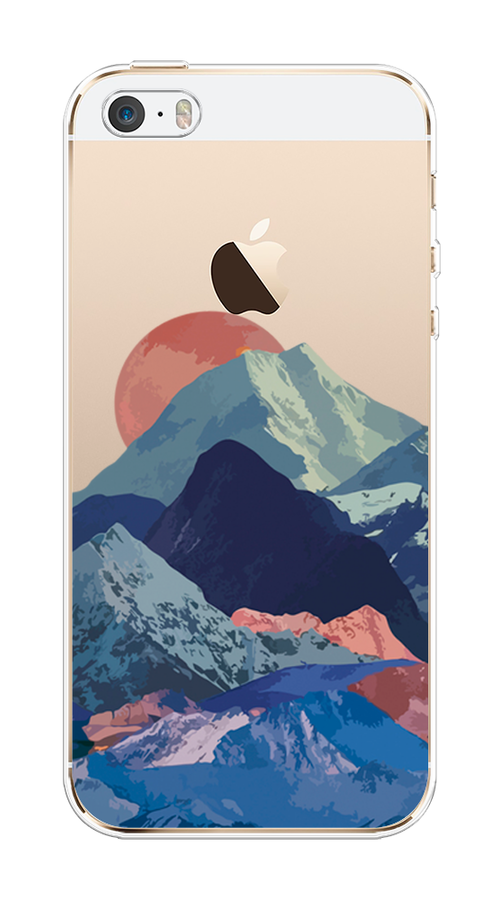 

Чехол на Apple iPhone 5 "Закат в снежных горах", Красный;серый;голубой, 10350-2