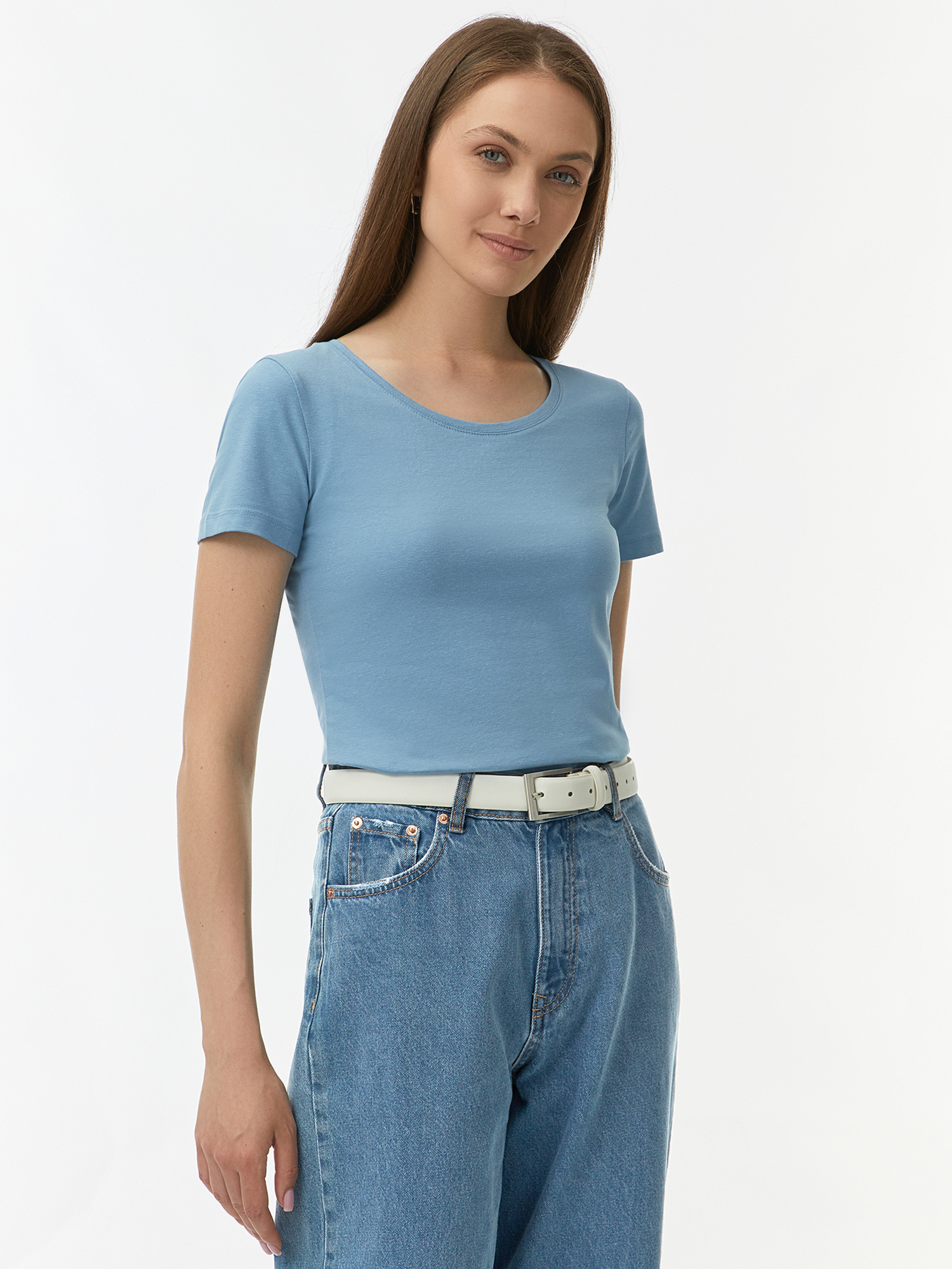 

Футболка женская oodji 14701005-7B синяя 2XL, Синий, 14701005-7B
