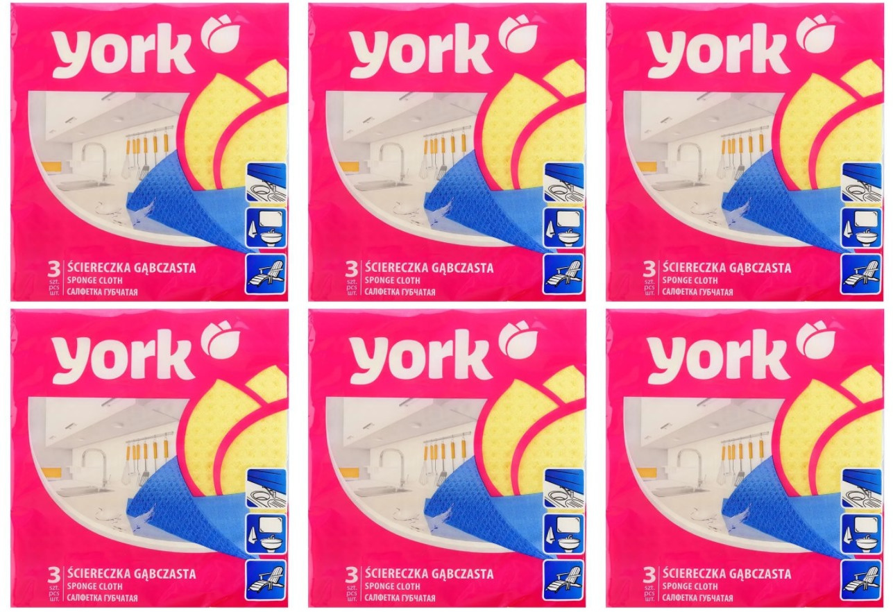 

Салфетки для уборки York губчатые влажные 3шт/уп 6 уп, 5903355000099