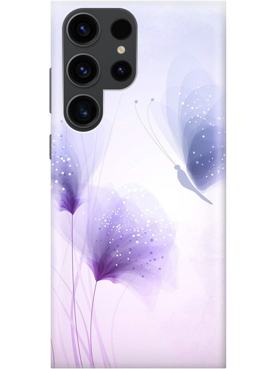 

Чехол на Samsung Galaxy S23 Ultra "Бабочка и фиолетовые цветы" прозрачный, Фиолетовый, 20010220