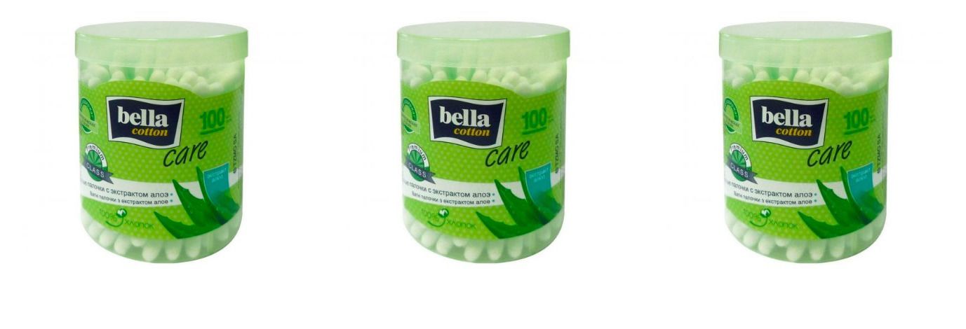 Ватные палочки BELLA Cotton с экстрактом Алоэ 100 шт, 3 уп 5900516402211 белый