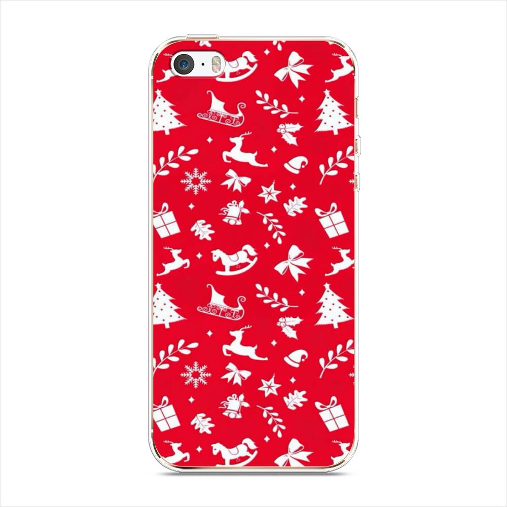 

Чехол на Apple iPhone 5 "Красный новогодний фон", Красный;белый, 10350-5