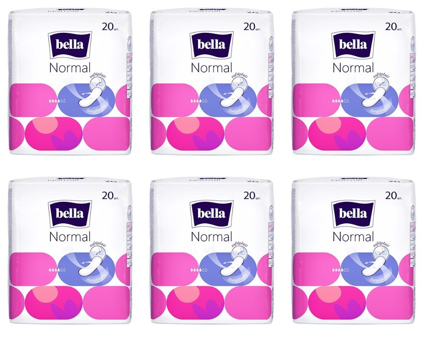 

Прокладки гигиенические Bella normal 20шт/уп 6 уп, Белый, 5900516306731