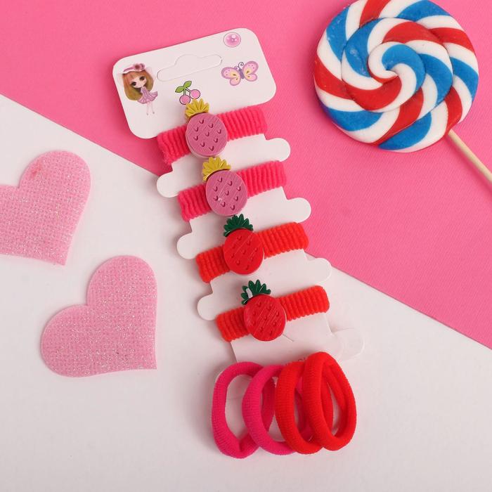 

Резинка для волос "Манечка" (набор 8 шт) ананас, 3 см, красно-розовый