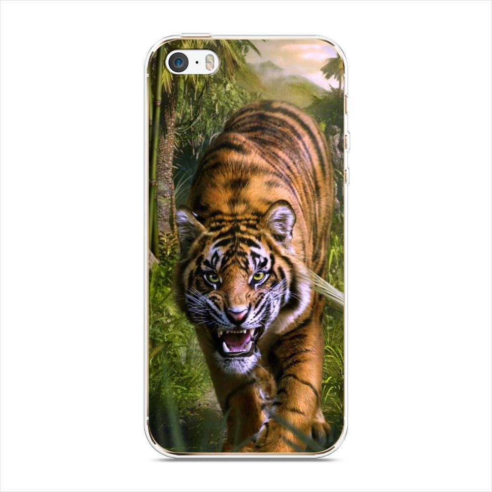 

Чехол на Apple iPhone 5 "Тигр в джунглях 2", Оранжевый;зеленый, 10350-1