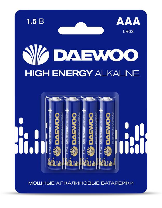 Элемент питания алкалиновый AAA/LR03 1.5В High Energy Alkaline 2021 BL-4 (уп.4шт) Daewoo 5 элемент питания daewoo energy alkaline lr6 316 pack 32 арт 763086