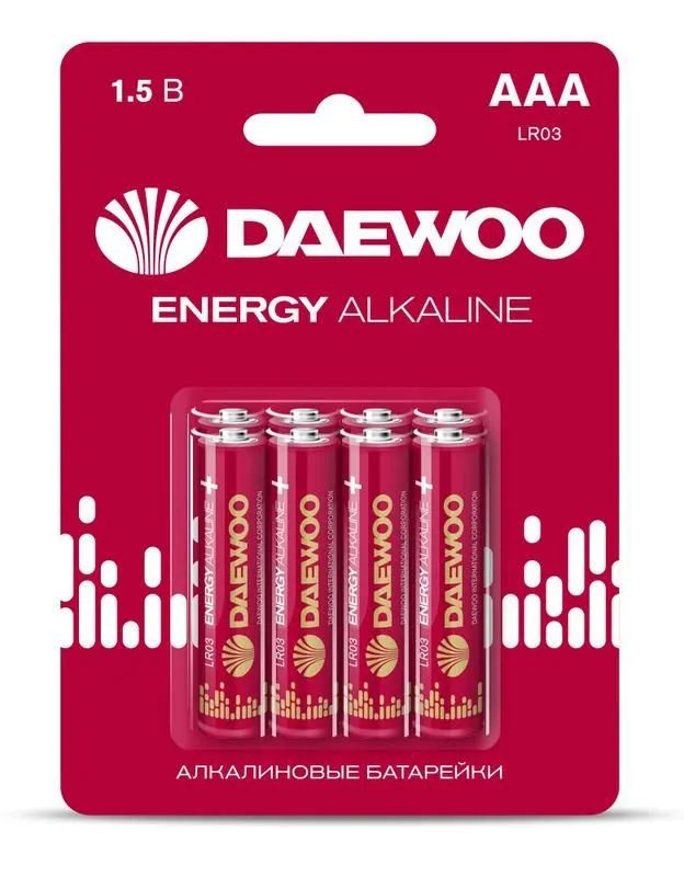 Элемент питания алкалиновый AAA/LR03 1.5В Energy Alkaline 2021 BL-8 (уп.8шт) Daewoo 503111 элемент питания daewoo energy alkaline lr03 286 bl4 комплект 12 батареек 3 упак х 4шт