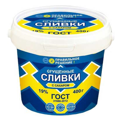 

Сгущенные сливки Правильное решение 19% 400 г