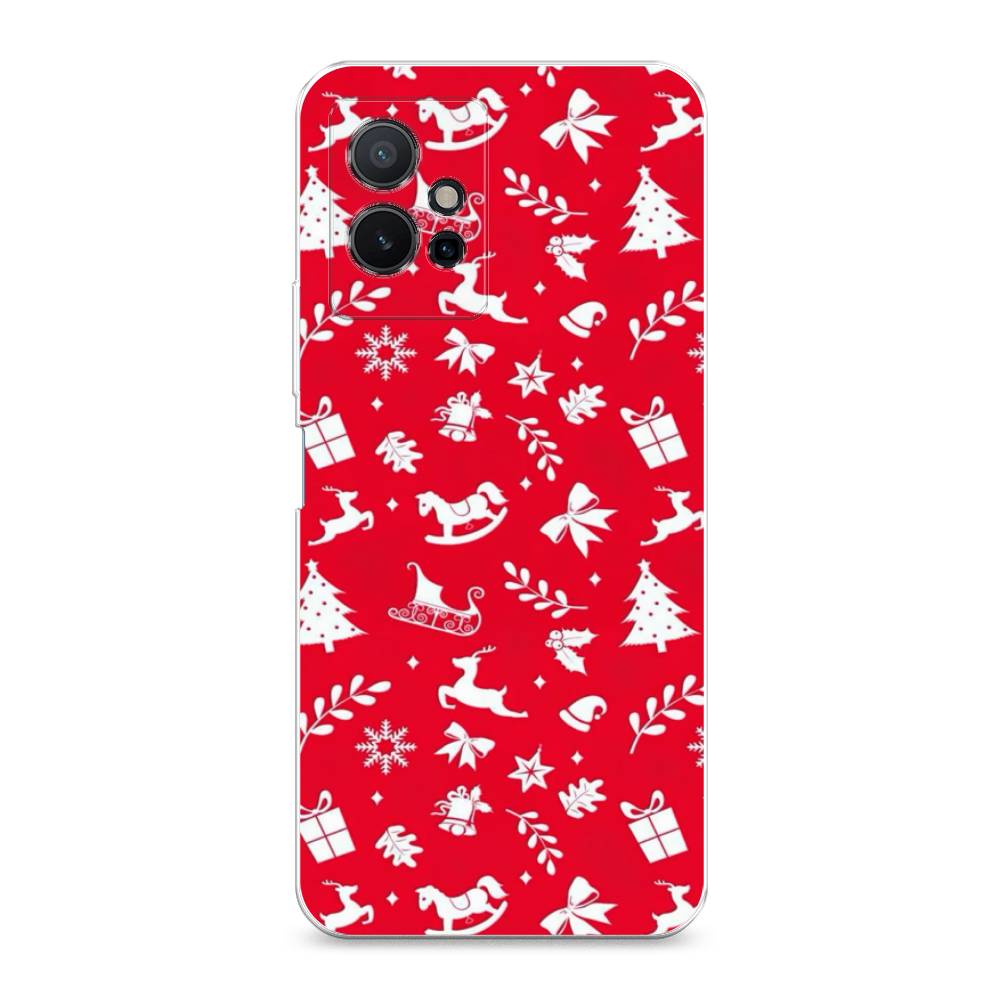 

Чехол на Vivo Y75 5G "Красный новогодний фон", Красный;белый, 266250-5