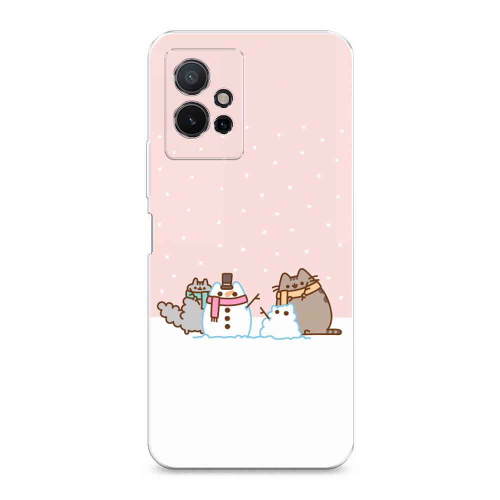 

Чехол на Vivo Y75 5G "Котики в снегу", Розовый;белый;серый, 266250-5