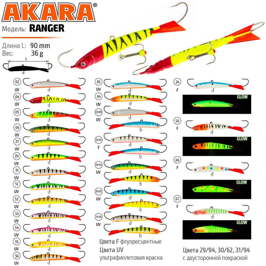 

Балансир Akara Ranger 90 мм 36 гр. 3.5in-1.2/7oz 56 2 штуки, Разноцветный, Ranger