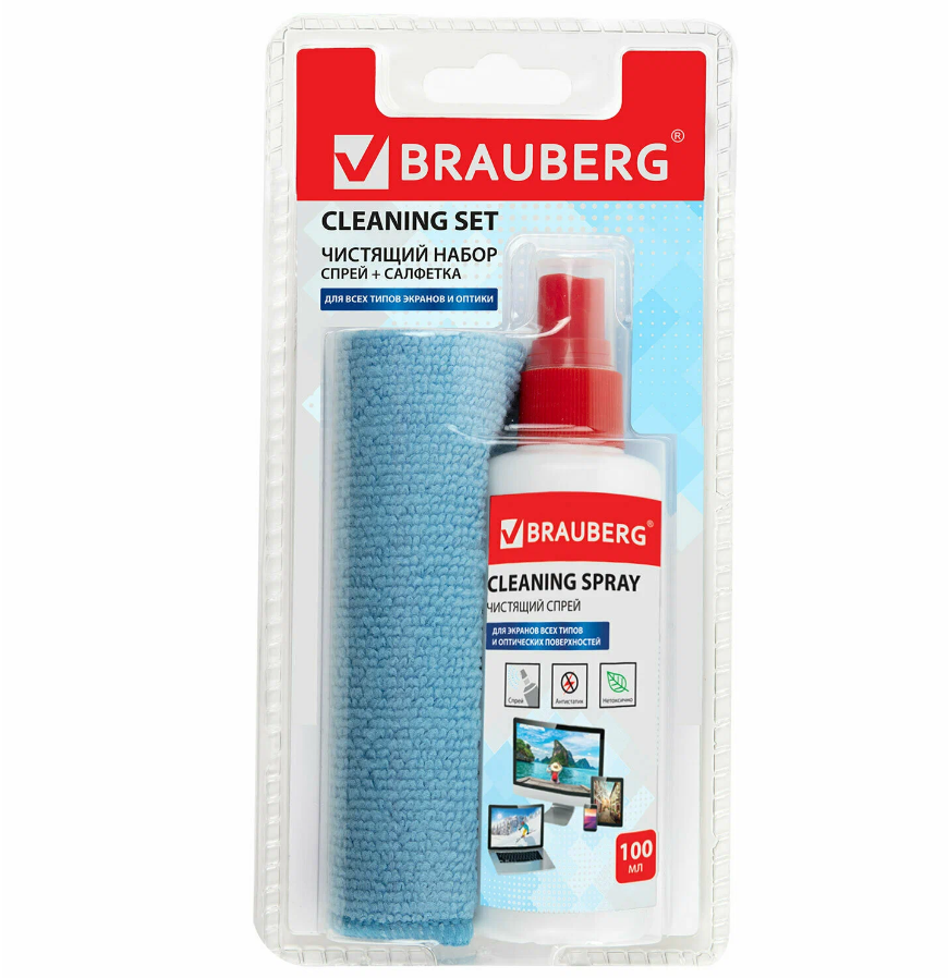 

Спрей для экранов Brauberg CLEANING SPRAY + салфетки, CLEANING SPRAY