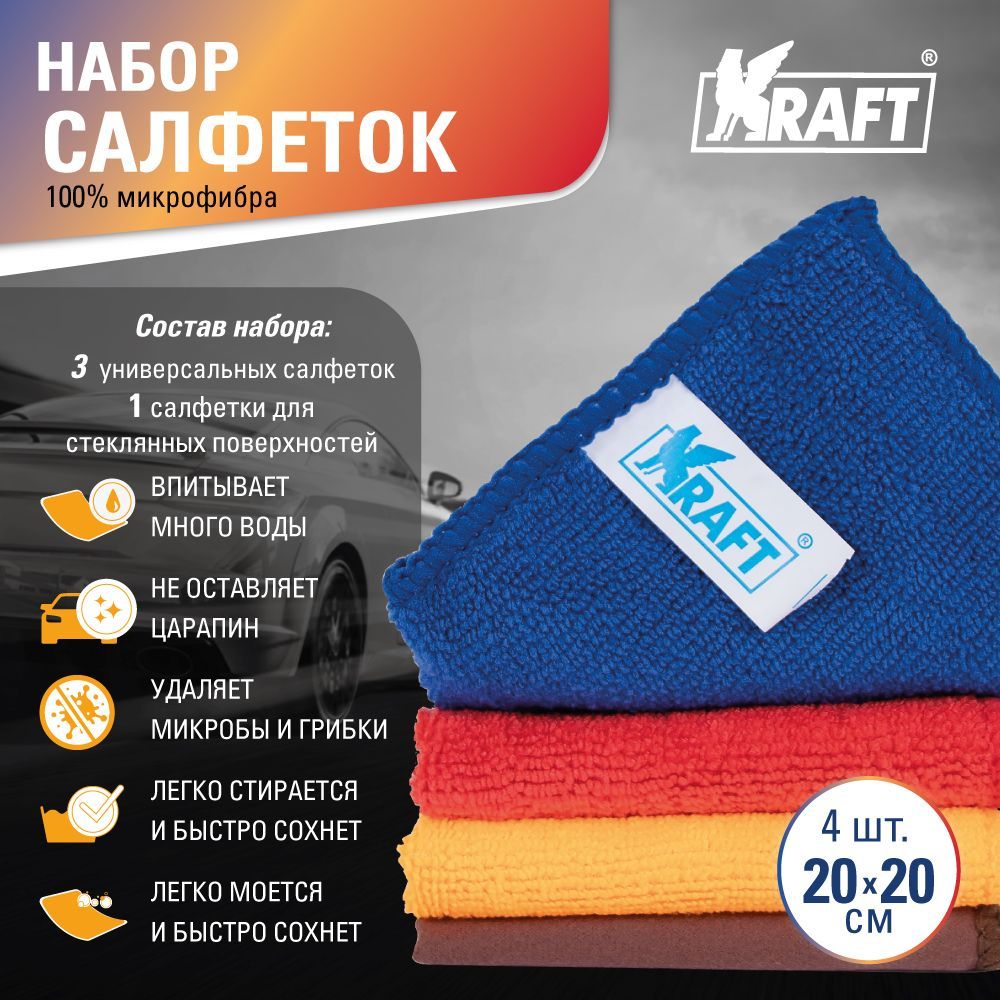 Салфетка из микрофибры (20х20 см) KRAFT (4 шт.) KT 860612