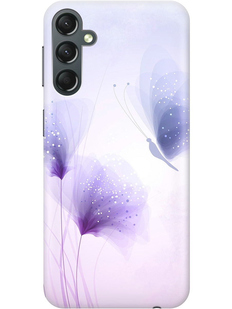 

Силиконовый чехол на Samsung Galaxy A24 с принтом "Бабочка и фиолетовые цветы" прозрачный, Фиолетовый, 20010208