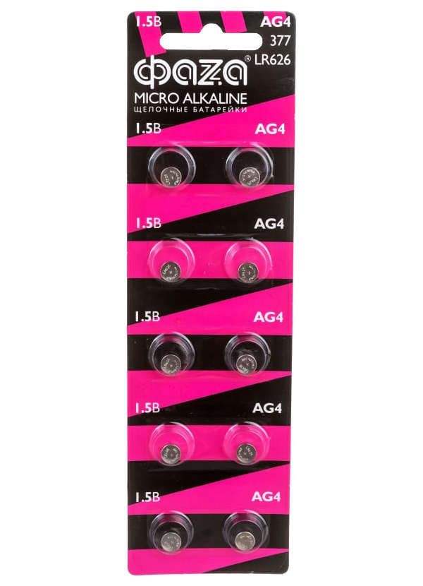 

Элемент питания алкалиновый "таблетка" AG 4 LR 626 BL-10 (уп.10шт) ФАZА 4895205002555