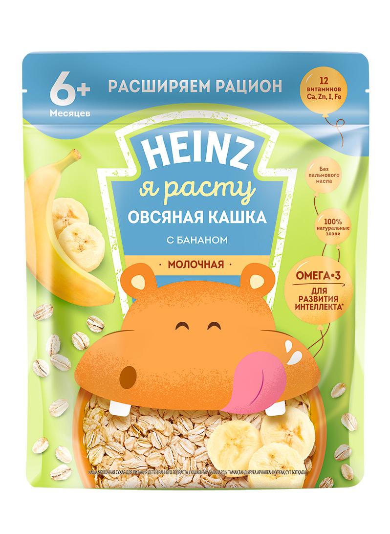 Каша молочная Heinz Овсяная с бананом с 6 мес. 200 г сухарики кириешки шашлык с кетчупом heinz 60г