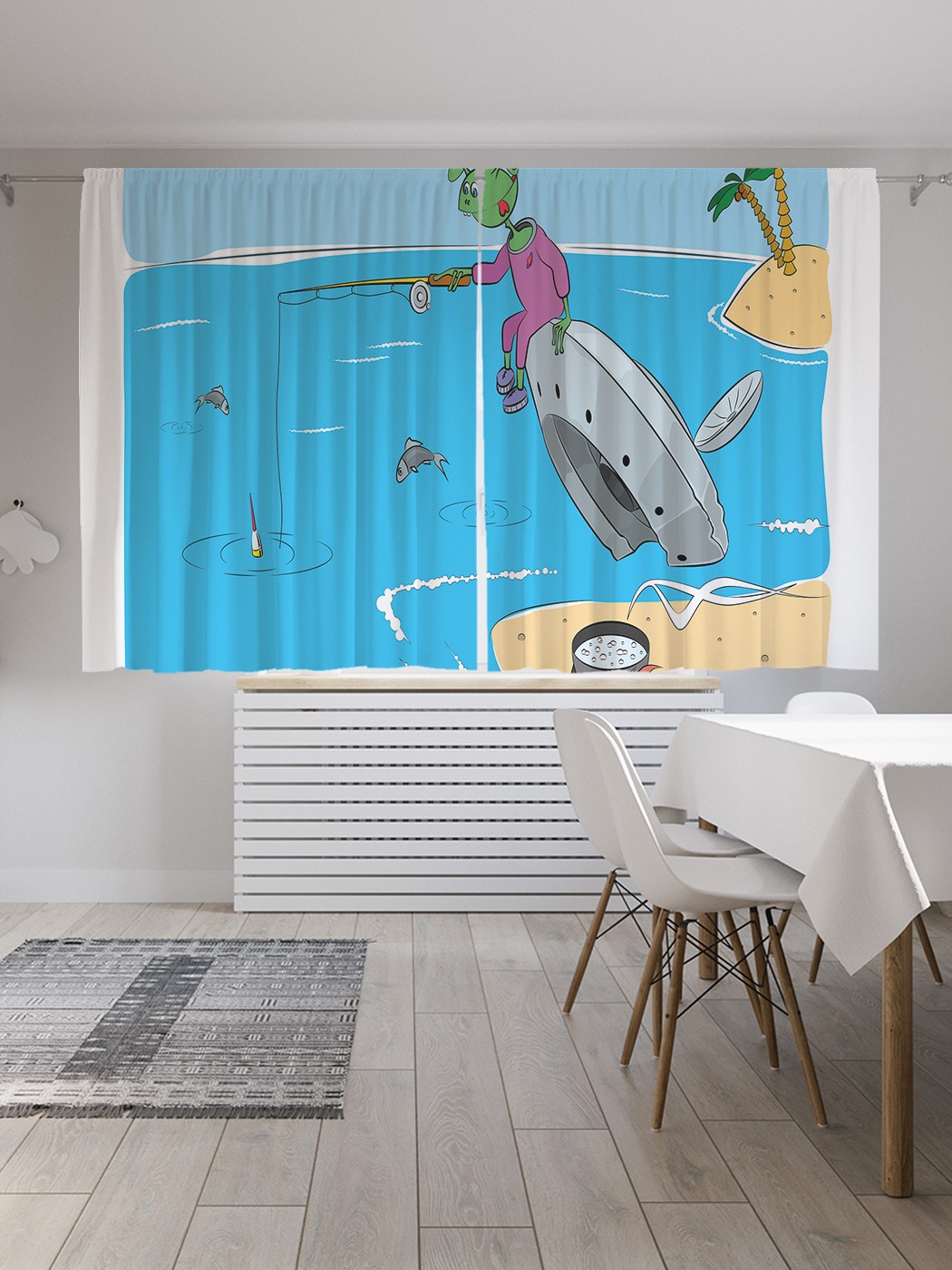 фото Классические шторы joyarty "монстр-рыбалка в море", oxford delux, 2 полотна 145x180 см