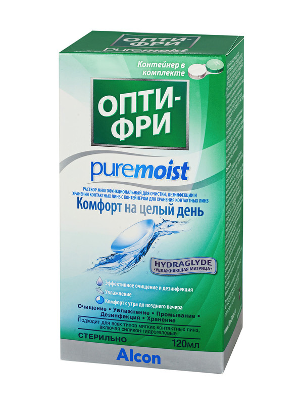 Pure Moist 120 мл, Раствор для контактных линз Alcon Опти-Фри PureMoist (120 мл) с контейнером, Opti-Free  - купить