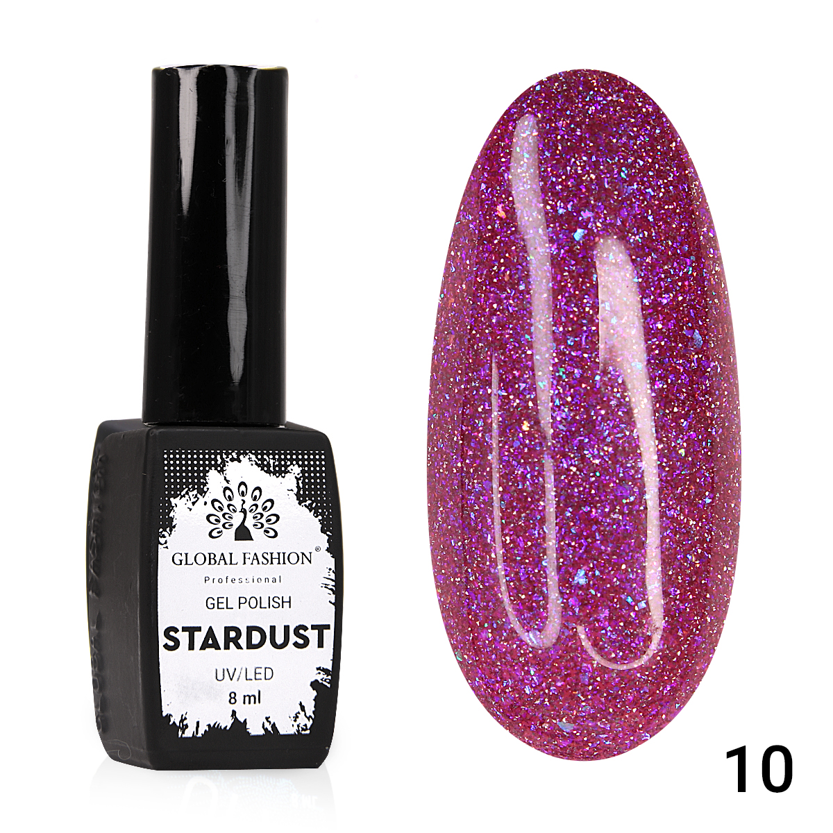 Гель-лак Global Fashion Stardust 10 светоотражающий блестящий с фольгой 8 мл вибропуля ns novelties stardust розовая