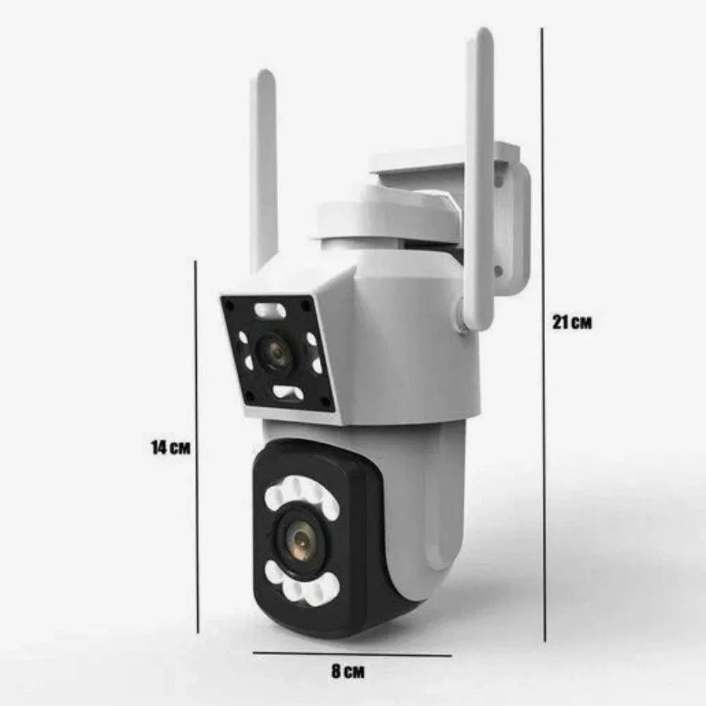 

Уличная камера видеонаблюдения WI-FI с двумя объективами, детектором движения, Белый